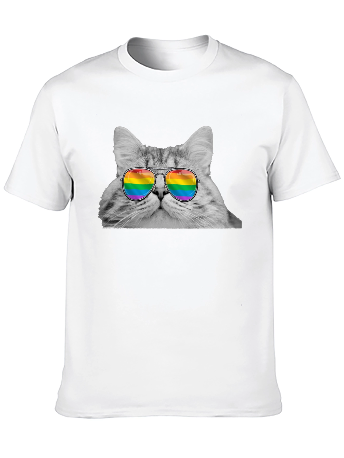 Cat with Rainbow Glasses Graphic T-Shirt
