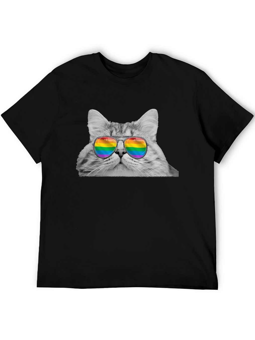 Cat with Rainbow Glasses Graphic T-Shirt