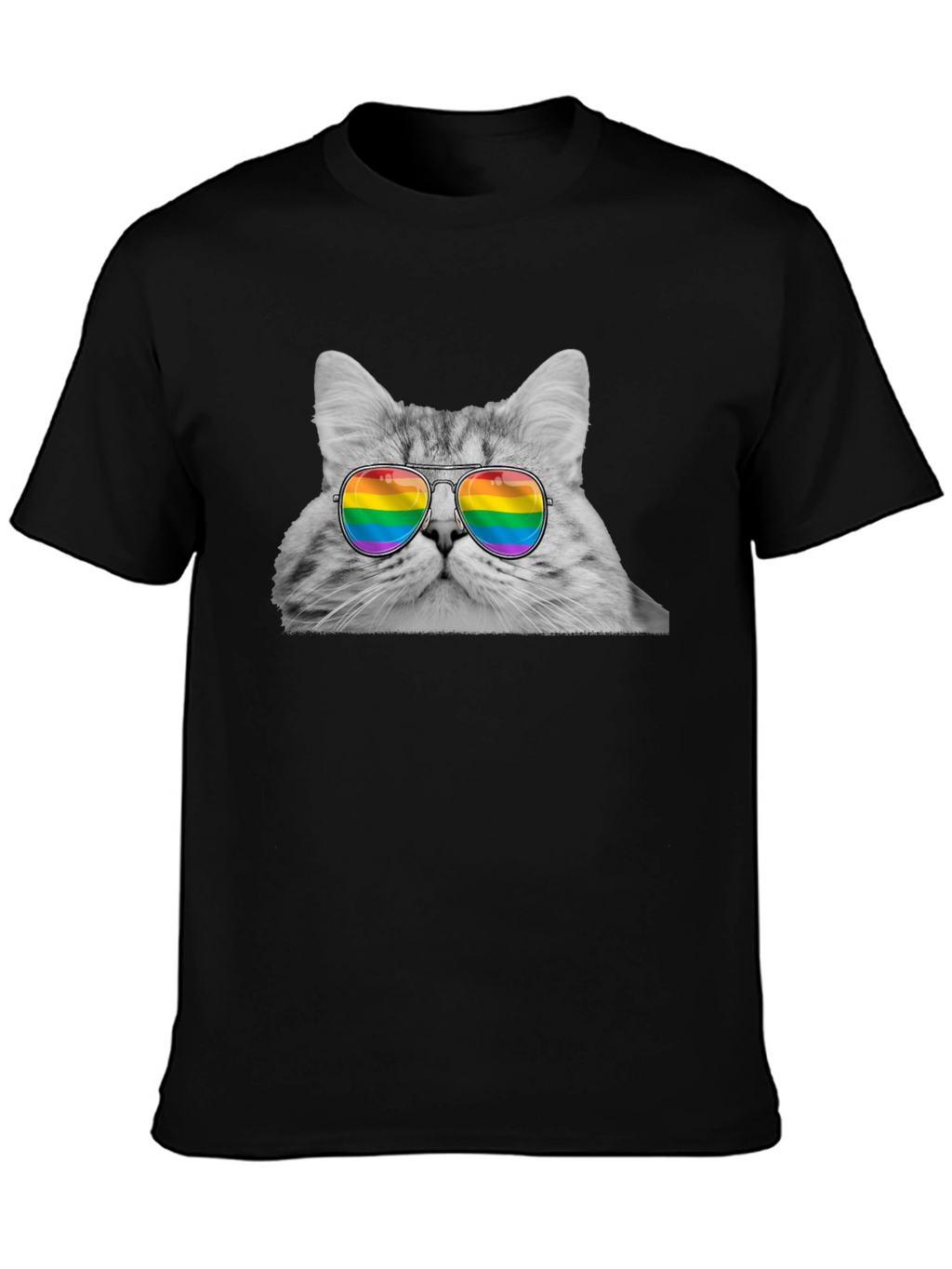 Cat with Rainbow Glasses Graphic T-Shirt