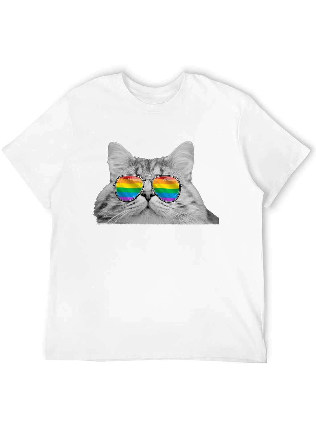 Cat with Rainbow Glasses Graphic T-Shirt