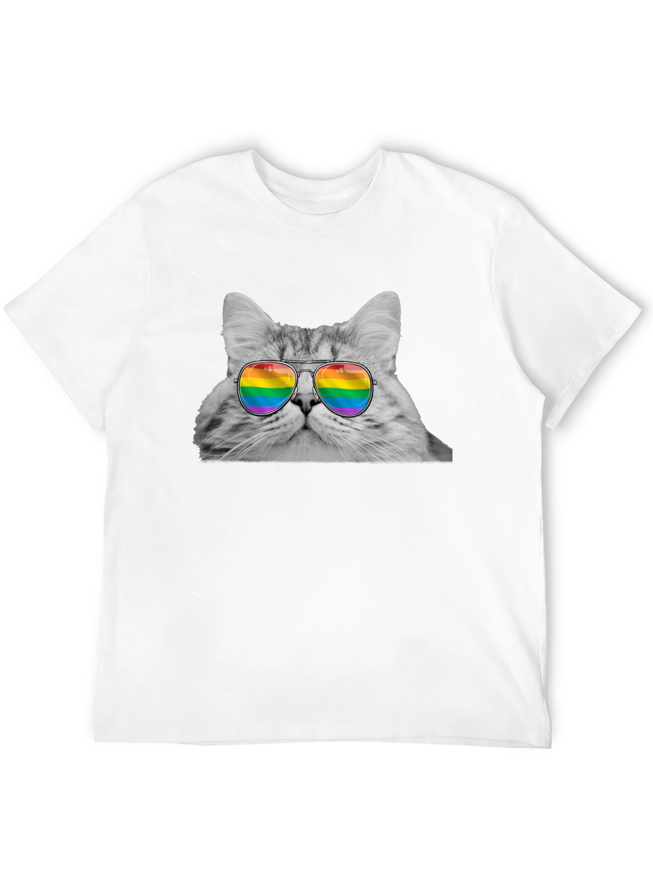 Cat with Rainbow Glasses Graphic T-Shirt