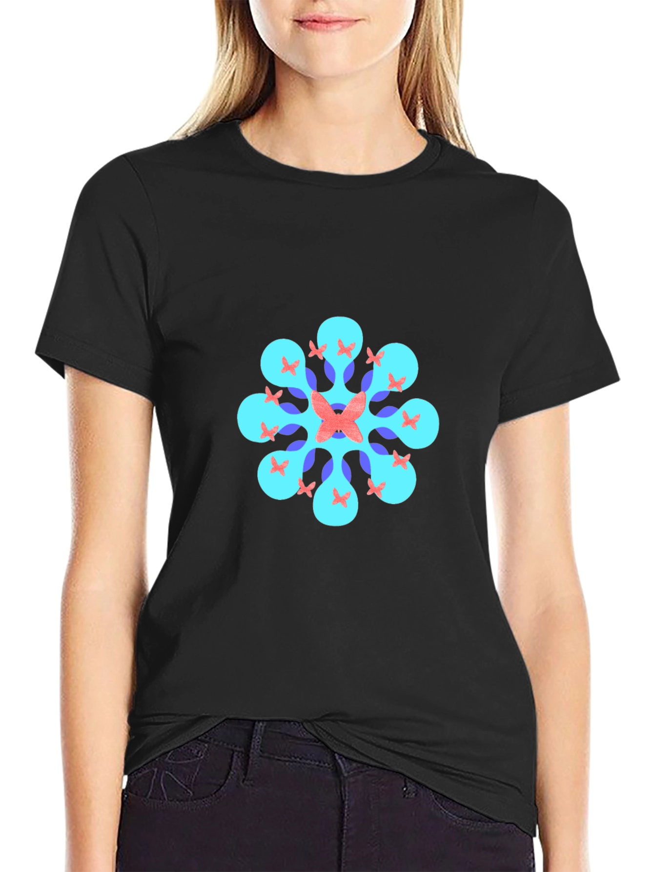 Geometric Butterfly T-Shirt - Black
