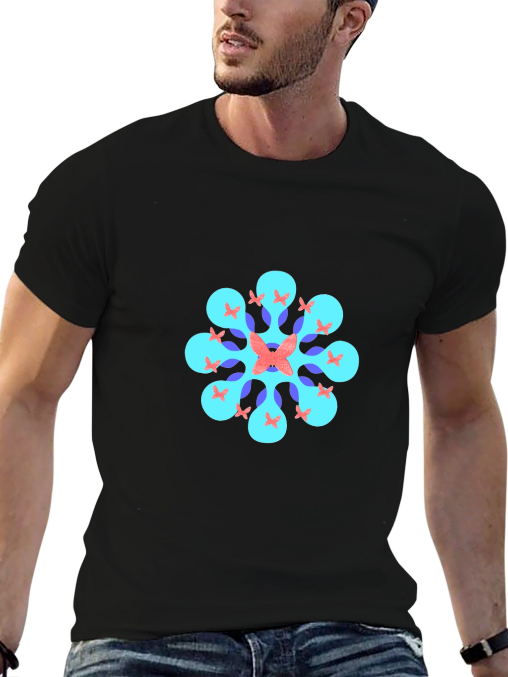 Geometric Butterfly T-Shirt - Black