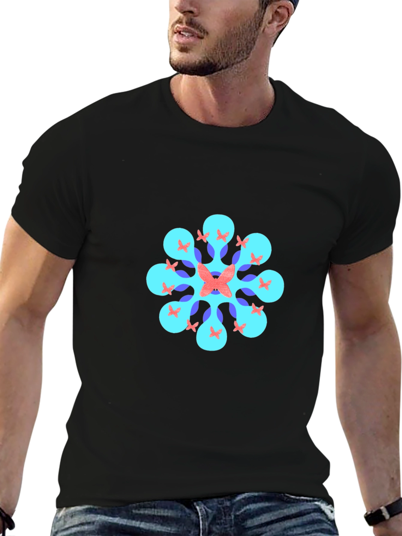 Geometric Butterfly T-Shirt - Black