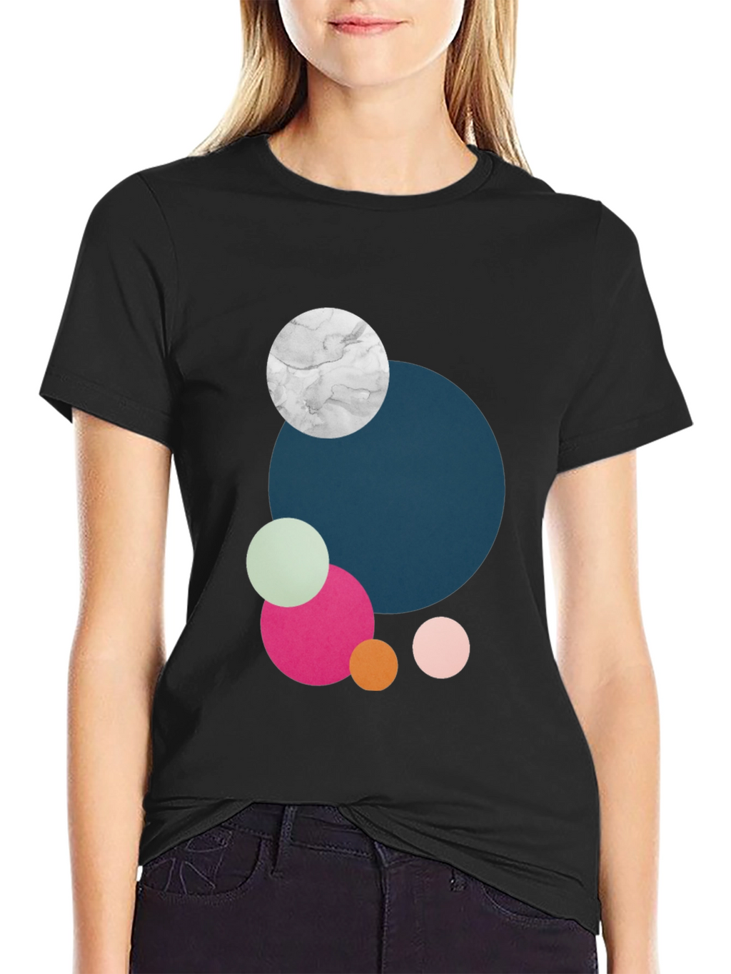 Modern Abstract Circles Graphic Tee - Black
