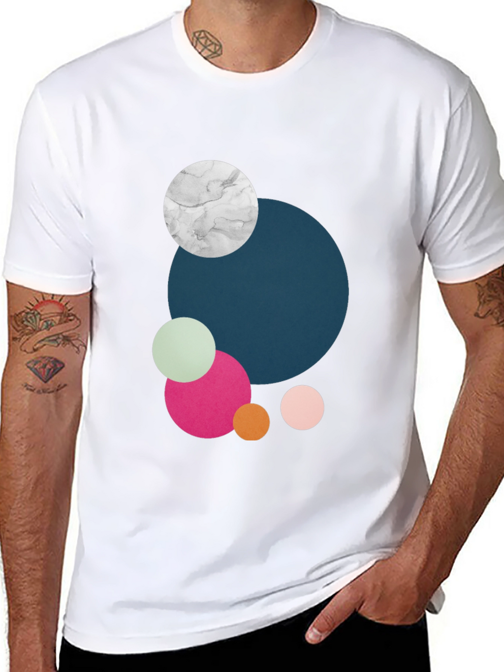 Modern Abstract Circles Graphic Tee - Black