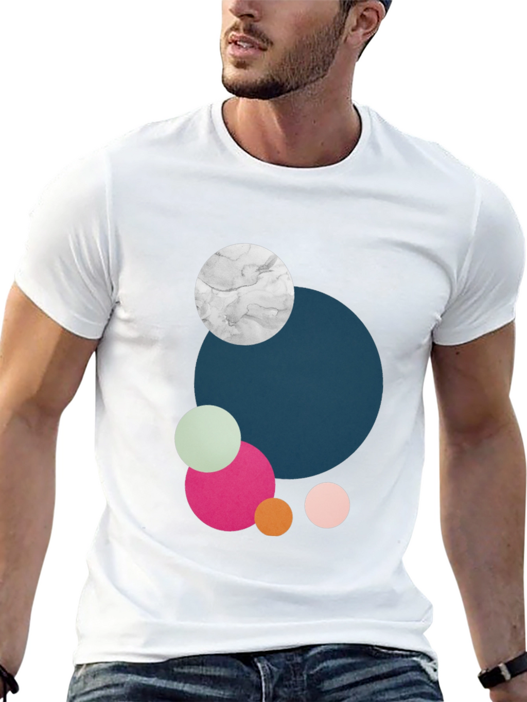 Modern Abstract Circles Graphic Tee - Black