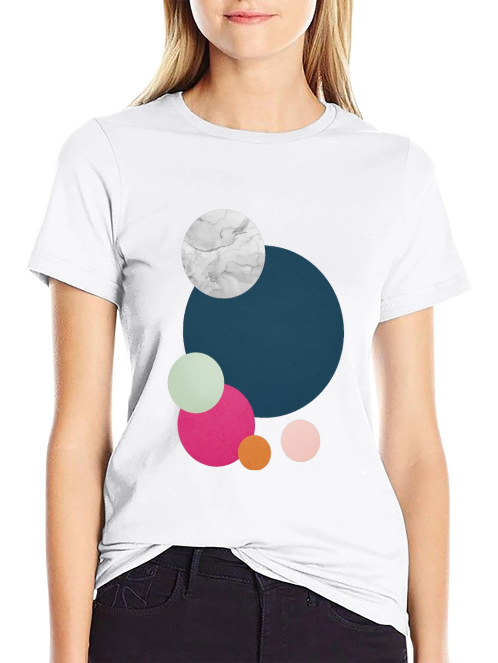 Modern Abstract Circles Graphic Tee - Black