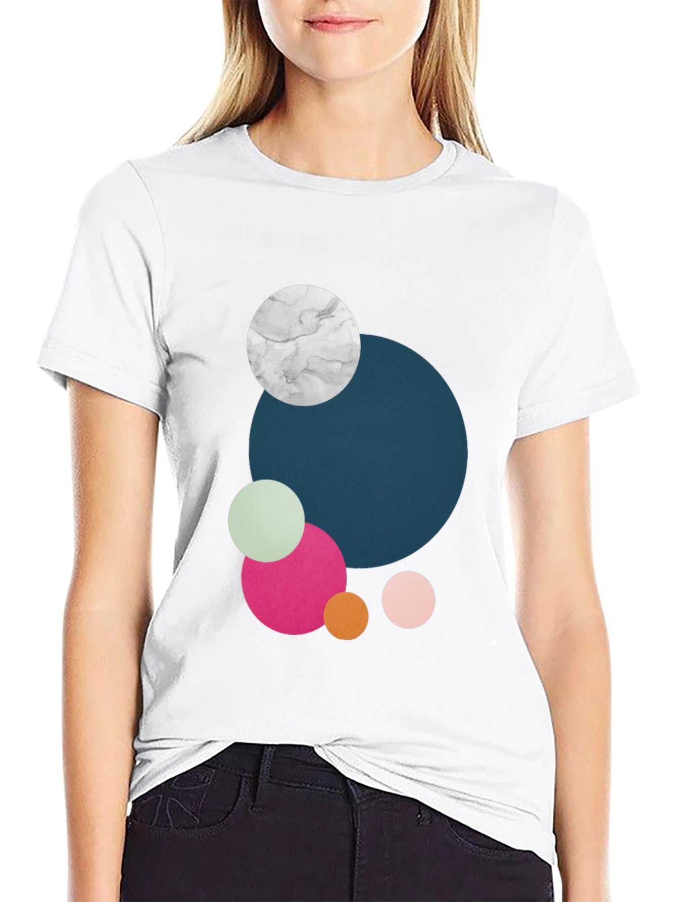 Modern Abstract Circles Graphic Tee - Black