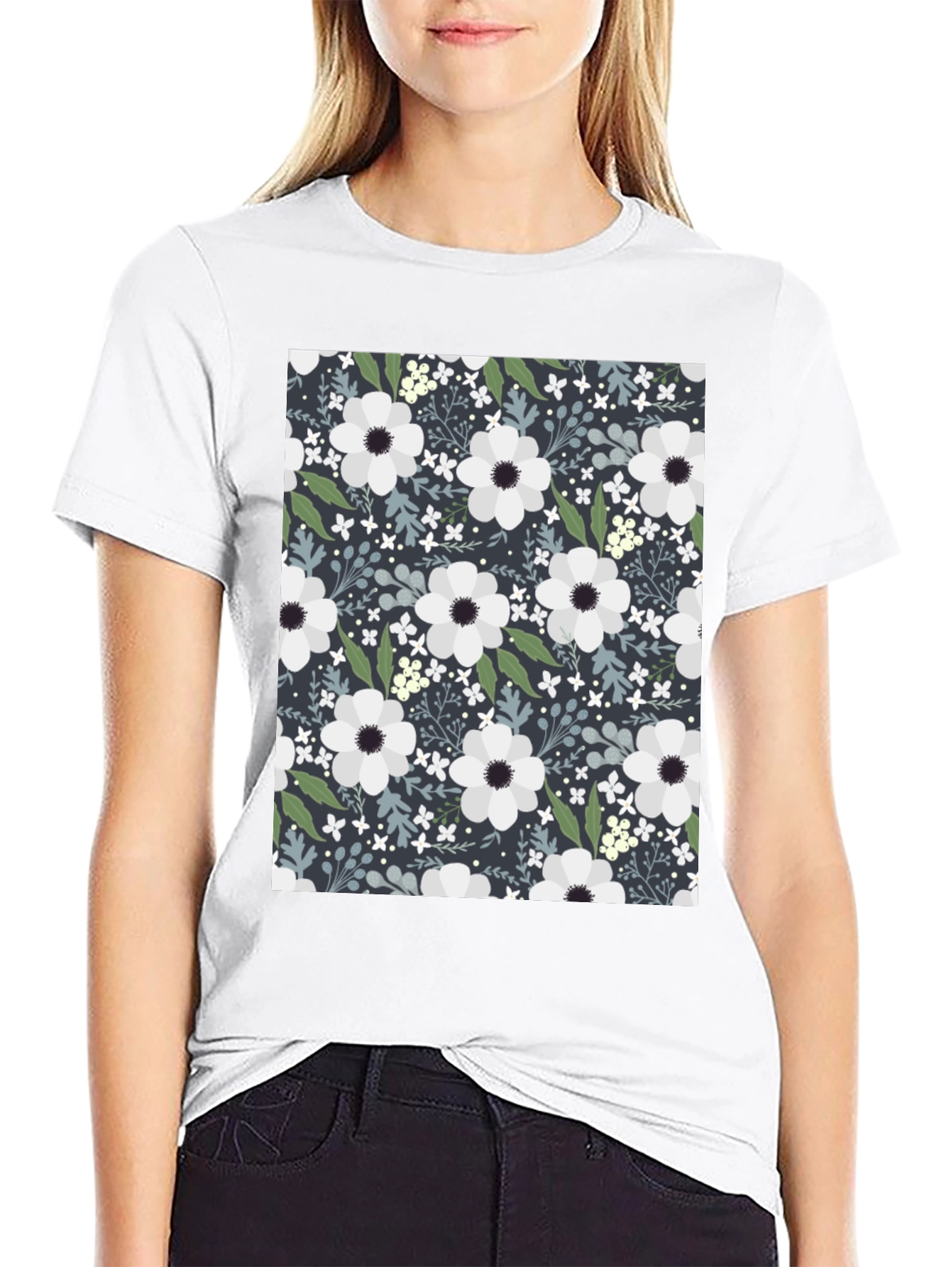 Floral Print Crew Neck T-Shirt - Casual & Stylish