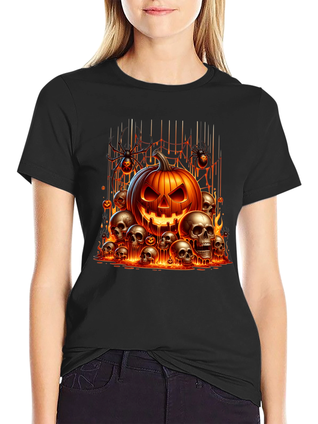 Halloween Pumpkin and Skull Graphic Tee