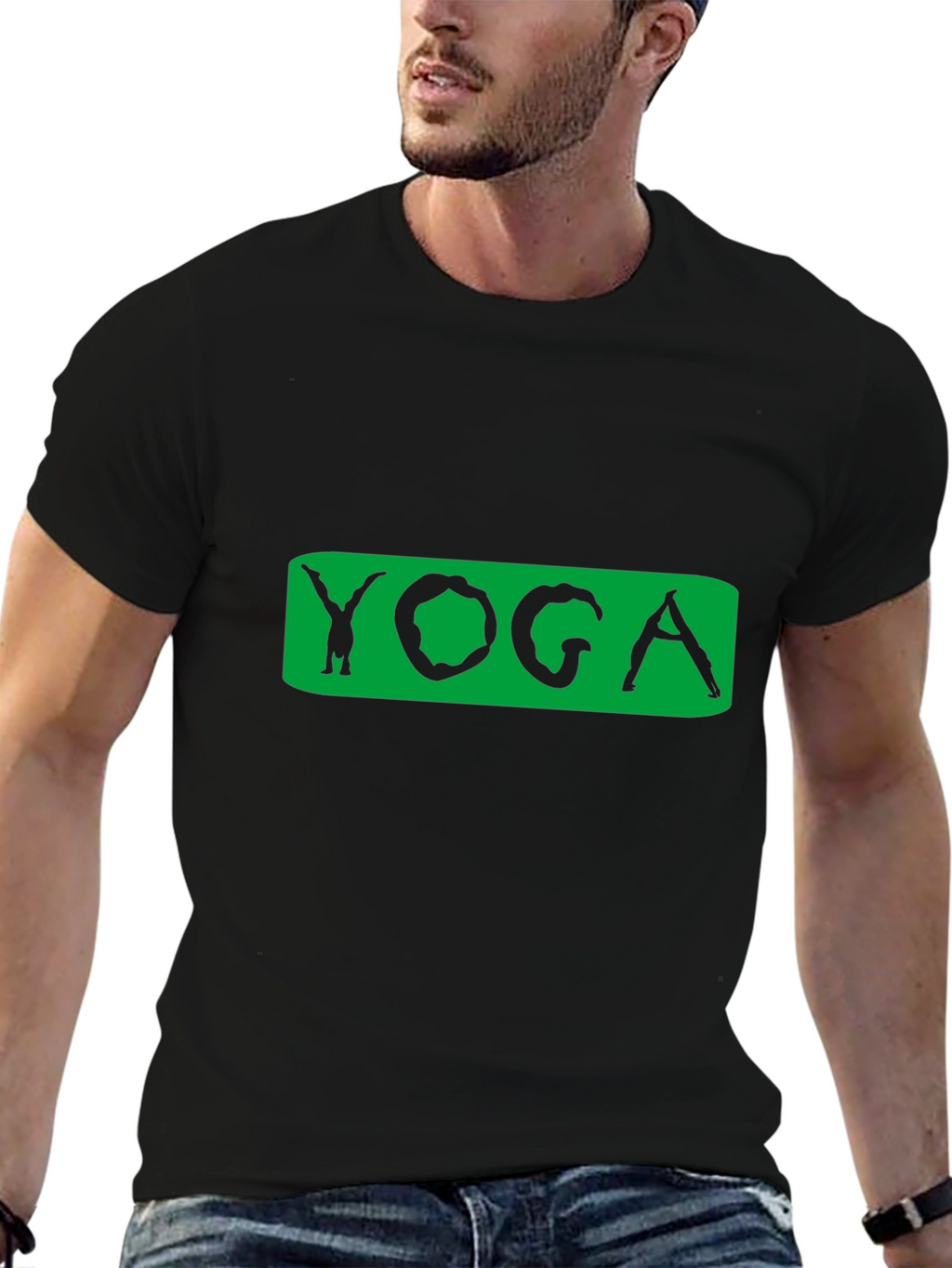 Yoga Pose Graphic Tee - Black Cotton Blend