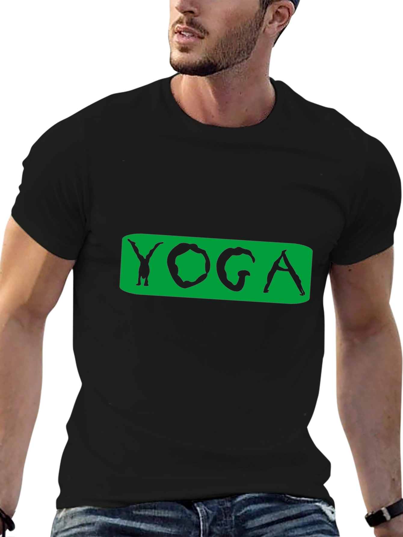 Yoga Pose Graphic Tee - Black Cotton Blend