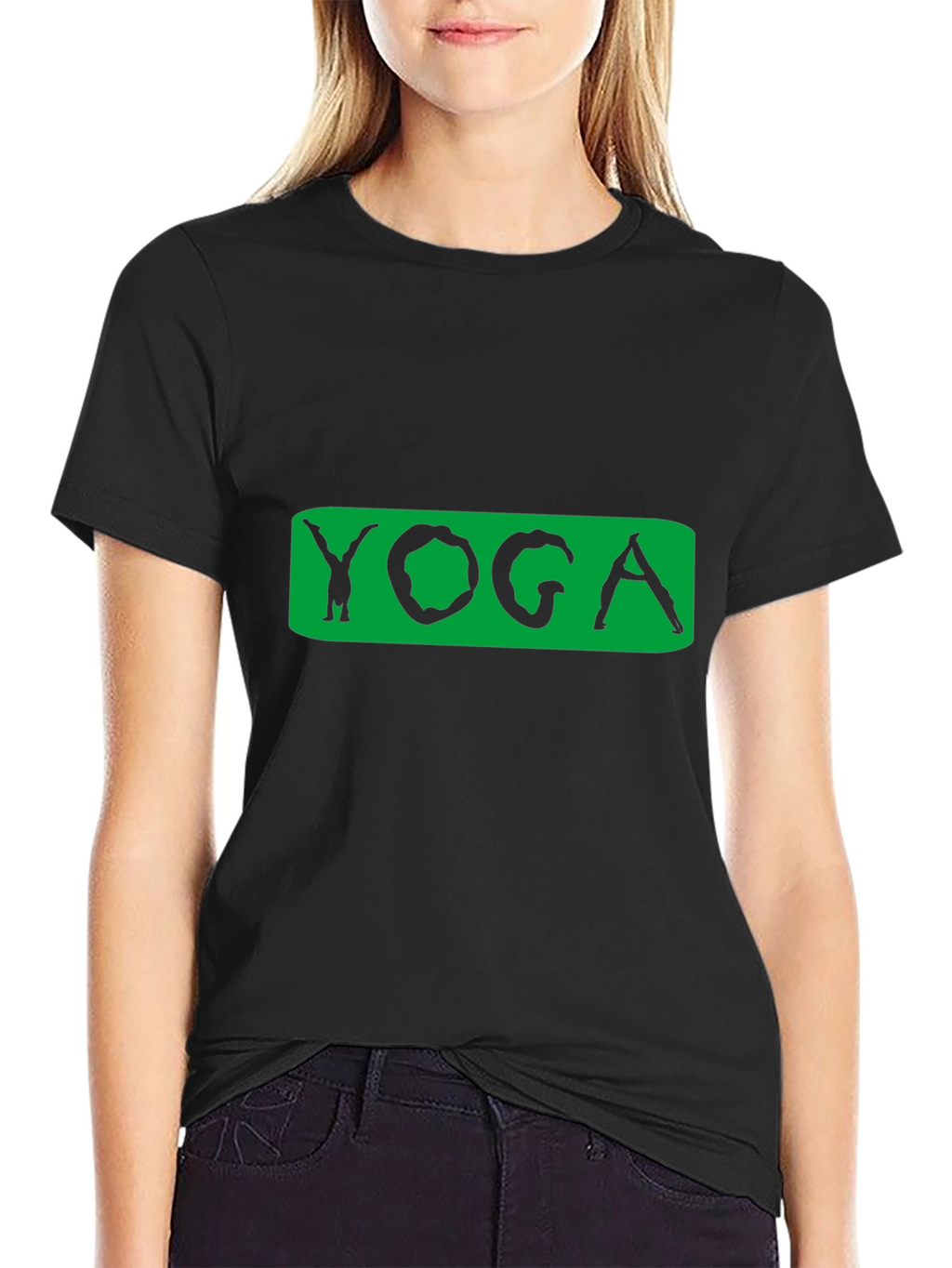 Yoga Pose Graphic Tee - Black Cotton Blend