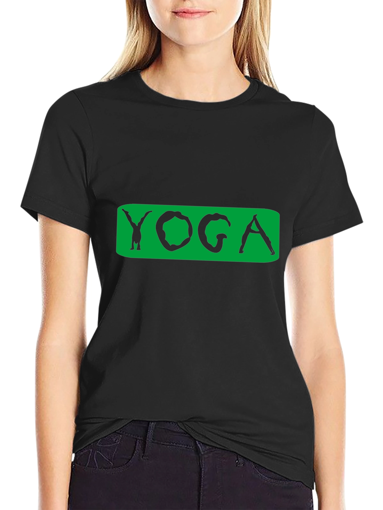 Yoga Pose Graphic Tee - Black Cotton Blend