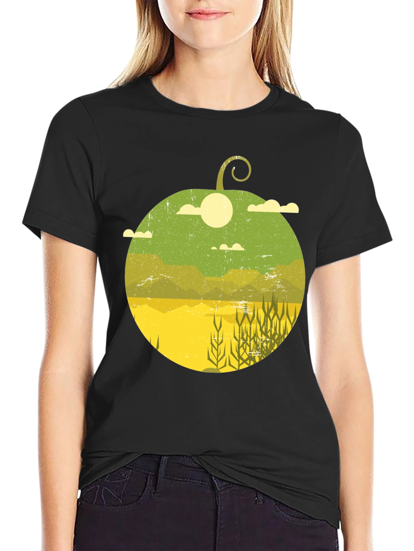 Nature Scene Graphic Tee - Black Casual T-Shirt