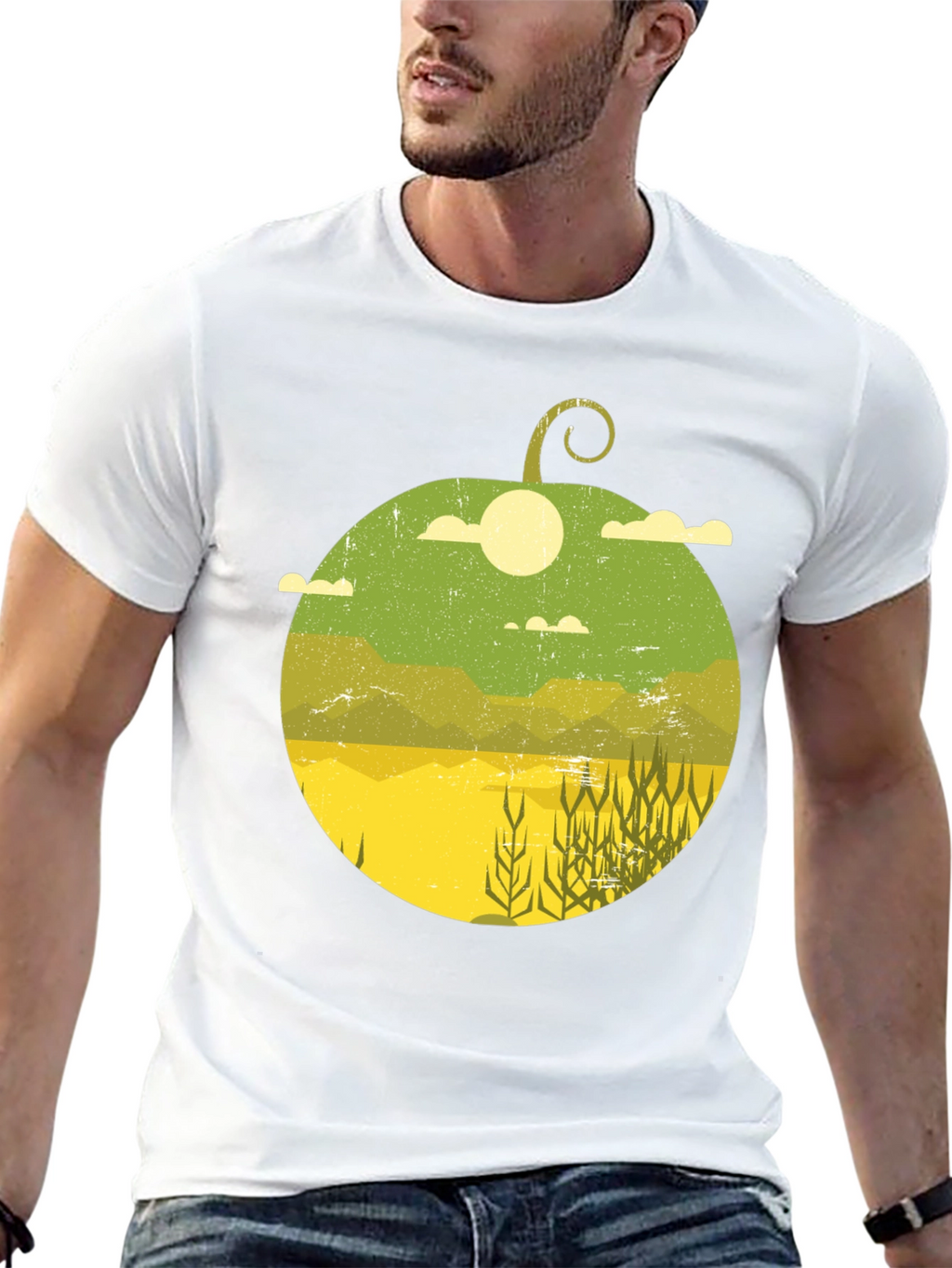 Nature Scene Graphic Tee - Black Casual T-Shirt