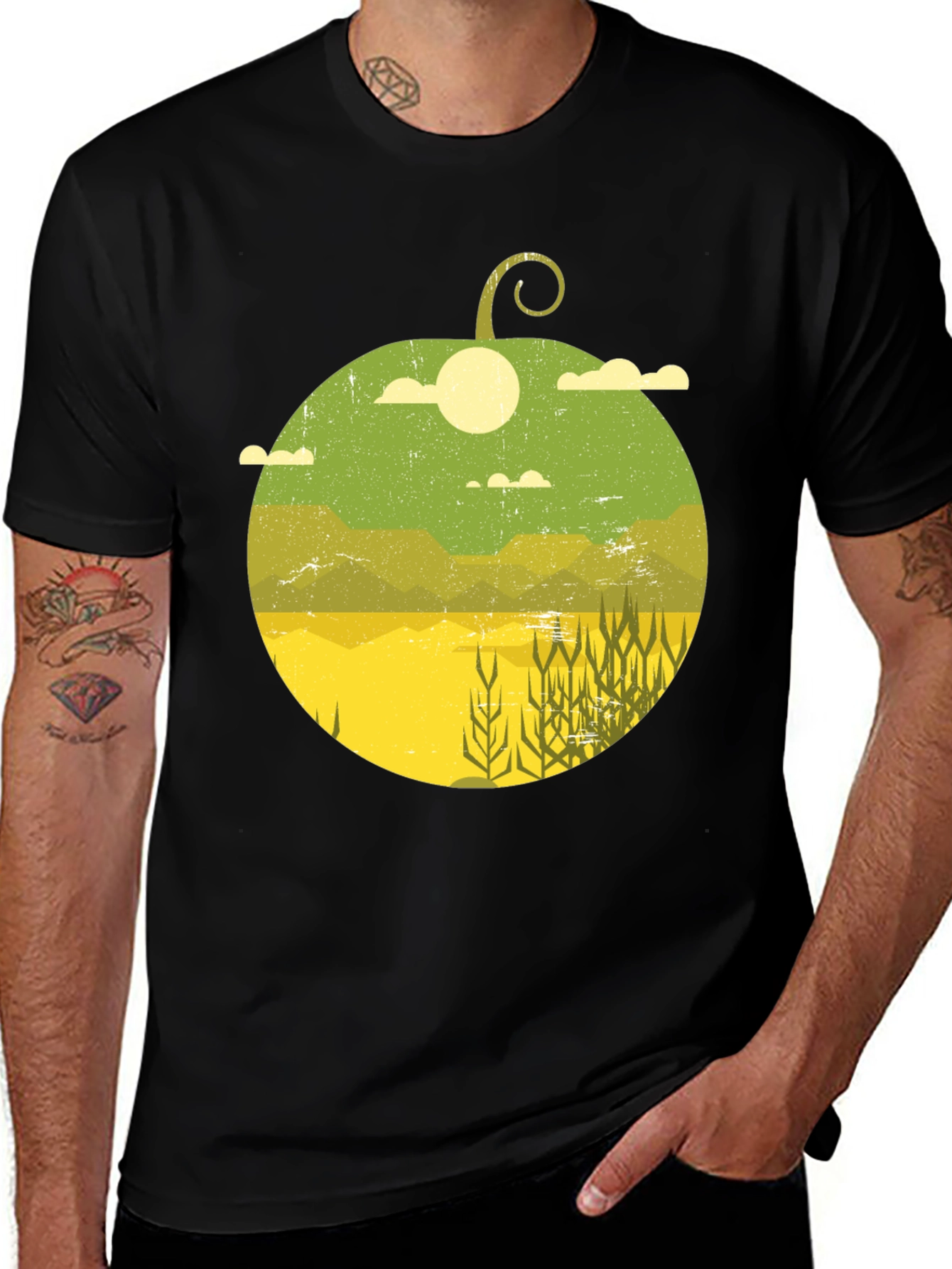 Nature Scene Graphic Tee - Black Casual T-Shirt