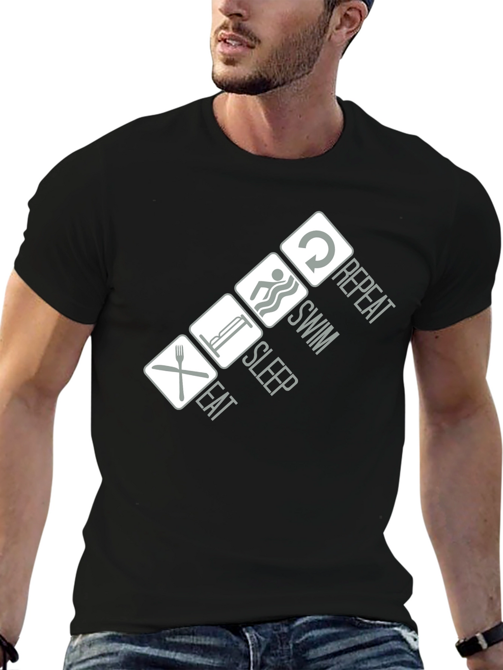 Eat Sleep Swim Repeat T-Shirt - Black