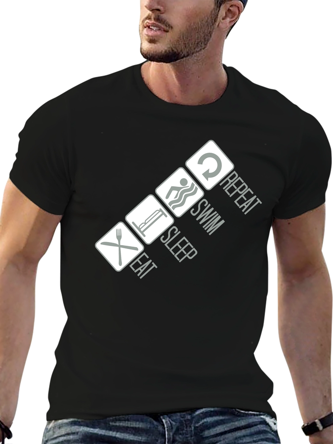 Eat Sleep Swim Repeat T-Shirt - Black