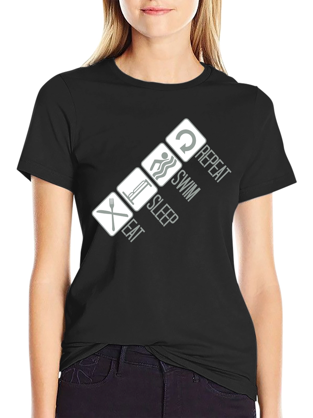 Eat Sleep Swim Repeat T-Shirt - Black