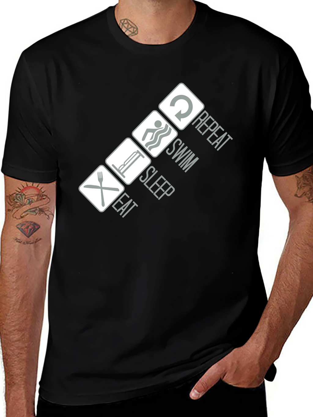 Eat Sleep Swim Repeat T-Shirt - Black