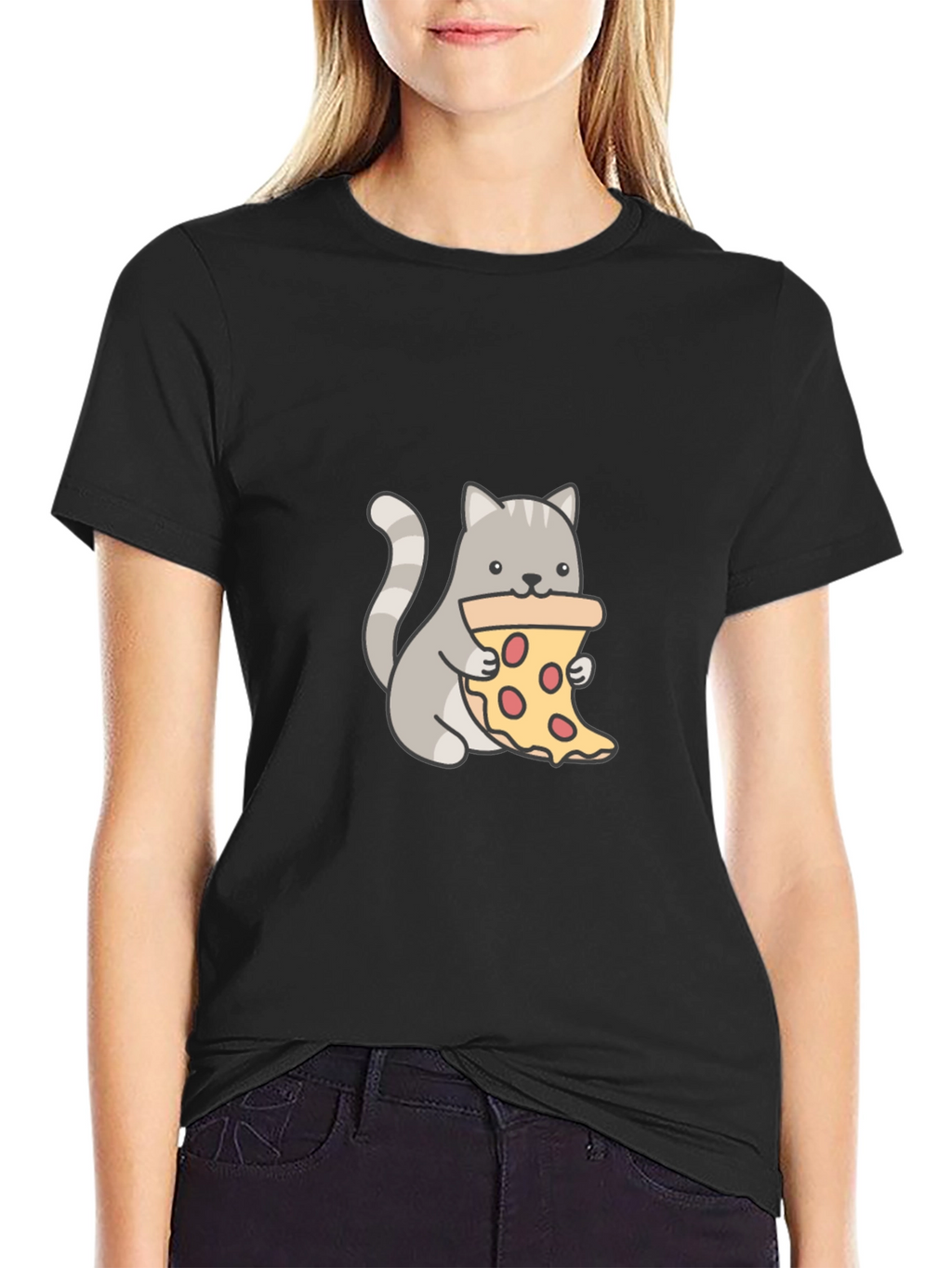 Cat Eating Pizza Graphic T-Shirt