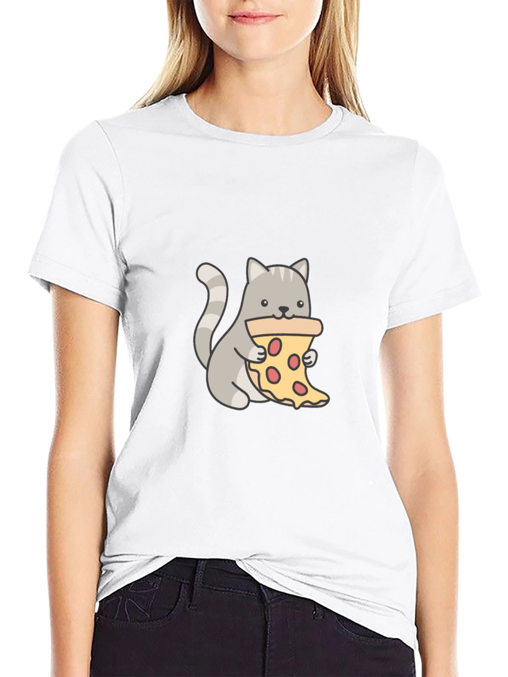 Cat Eating Pizza Graphic T-Shirt