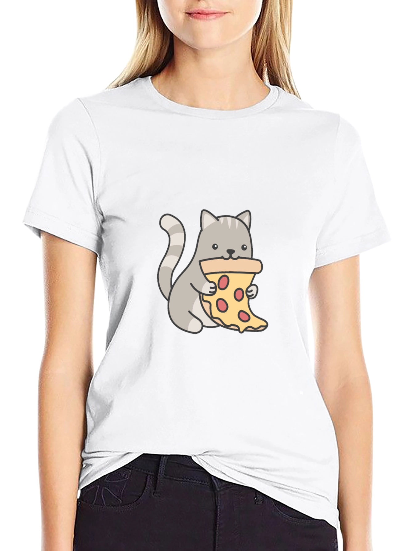 Cat Eating Pizza Graphic T-Shirt