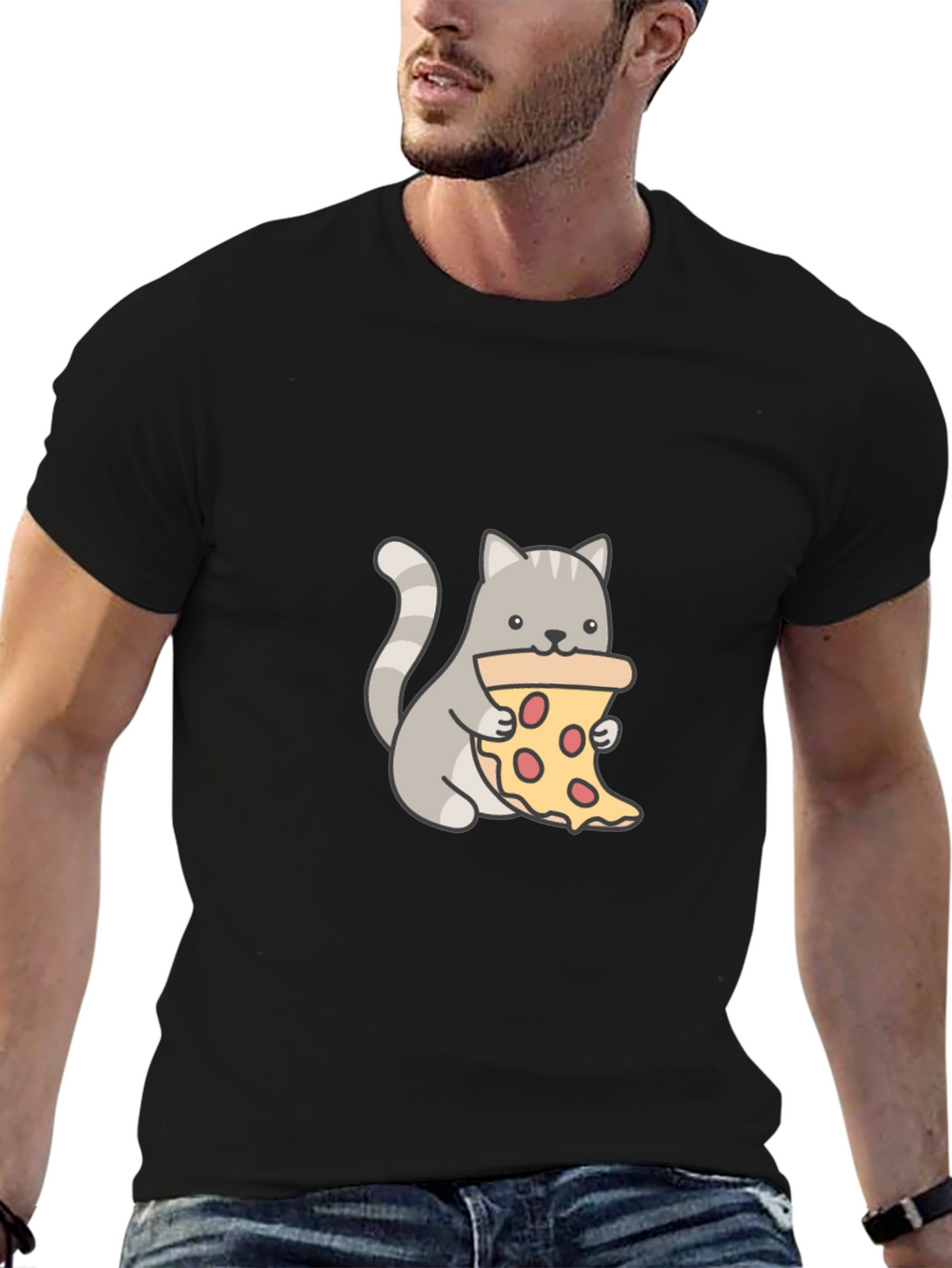 Cat Eating Pizza Graphic T-Shirt