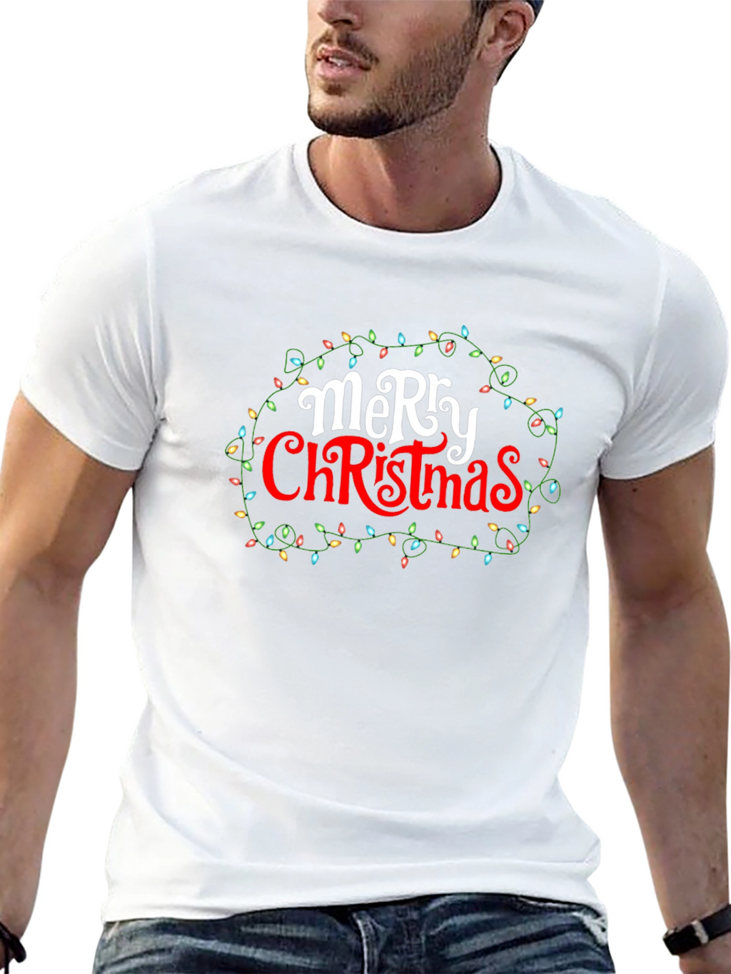Merry Christmas Lights Graphic Tee - Holiday Cheer