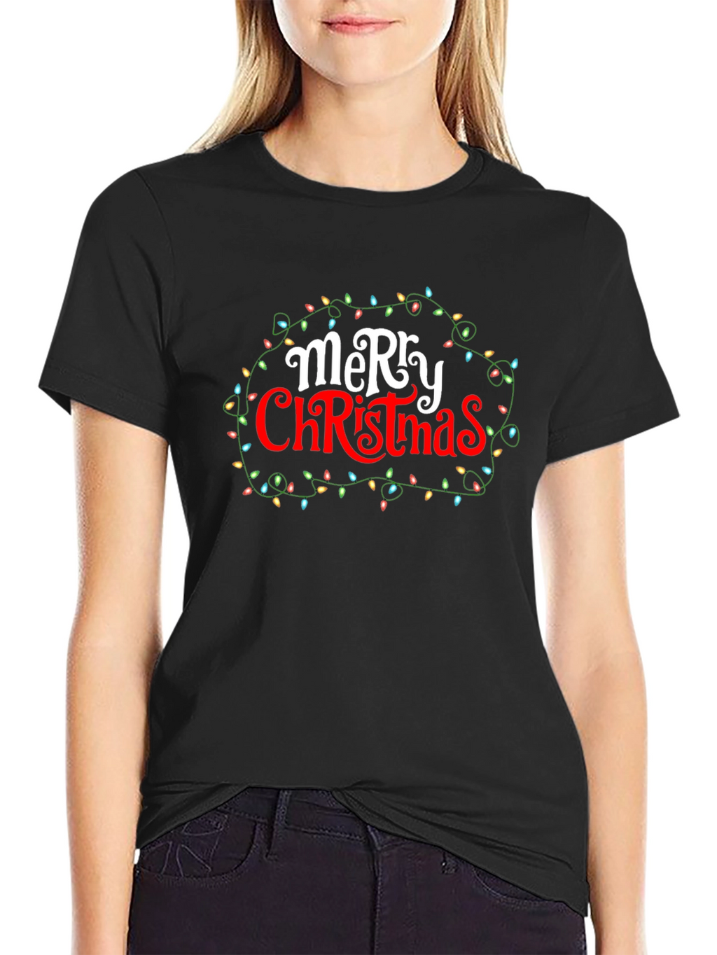 Merry Christmas Lights Graphic Tee - Holiday Cheer