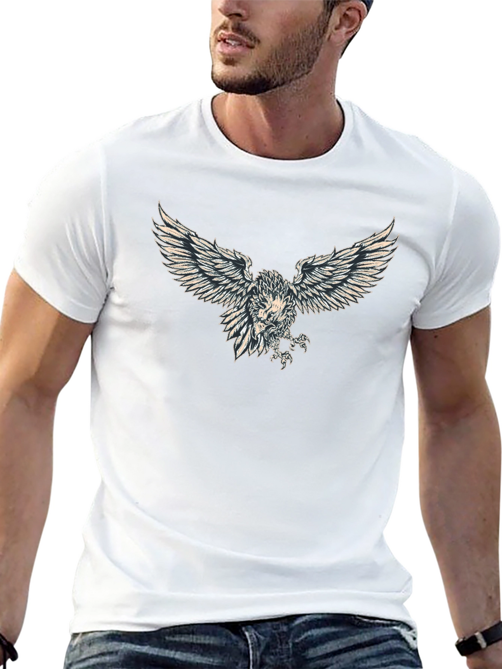 Black T-Shirt with Eagle Print