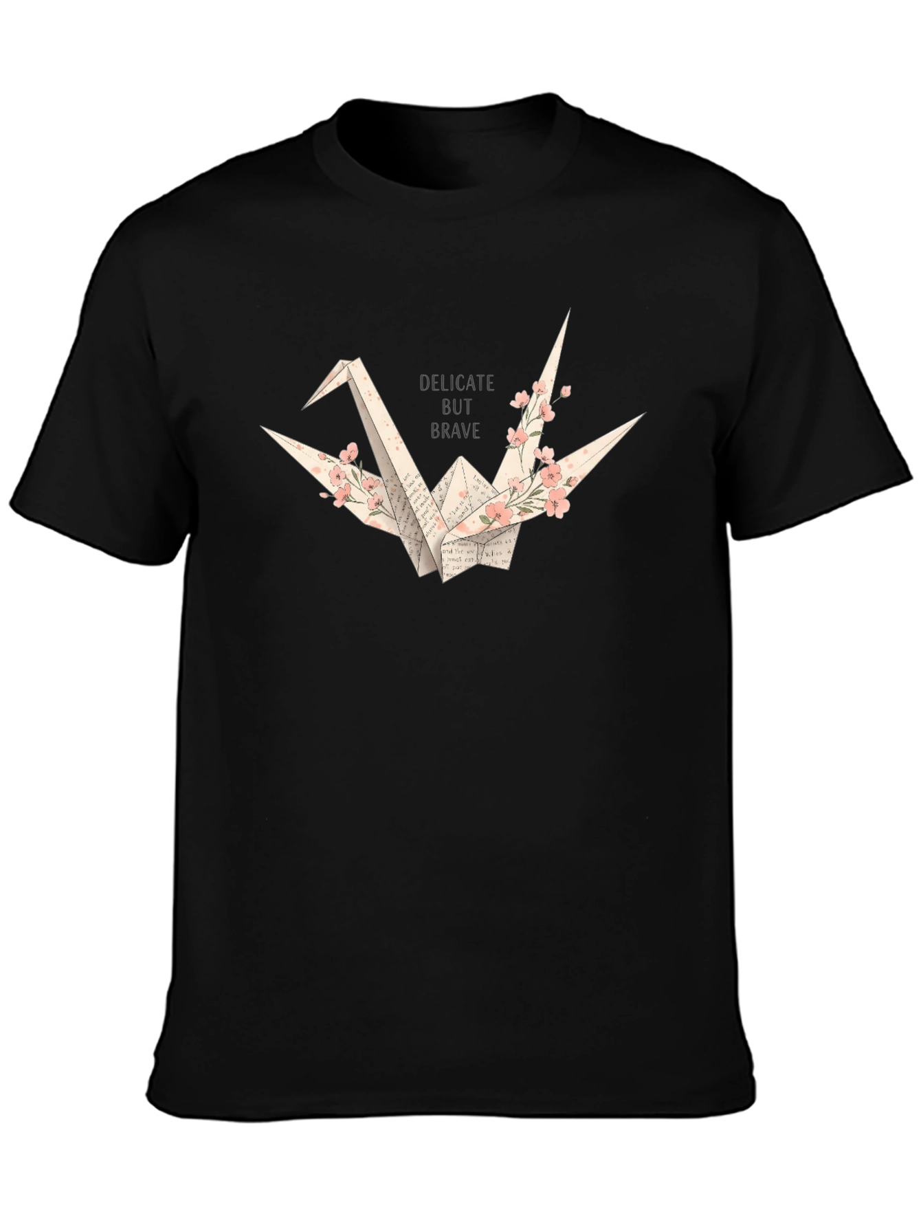 Delicate But Brave Origami Crane Black T-Shirt