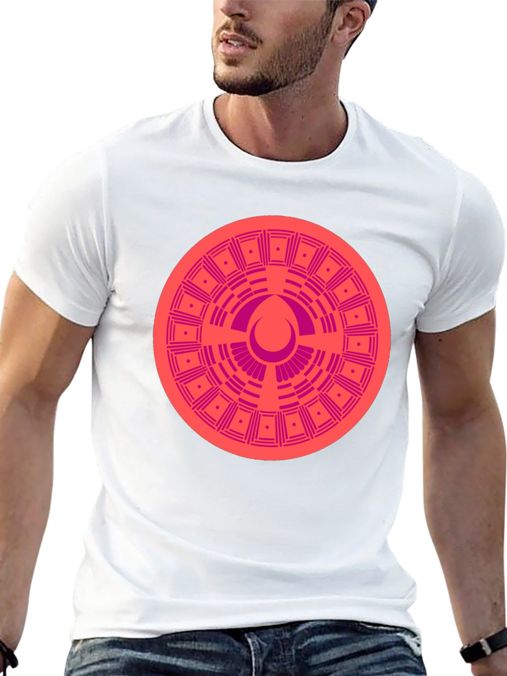 Geometric Patterned Tee - Black Cotton Blend