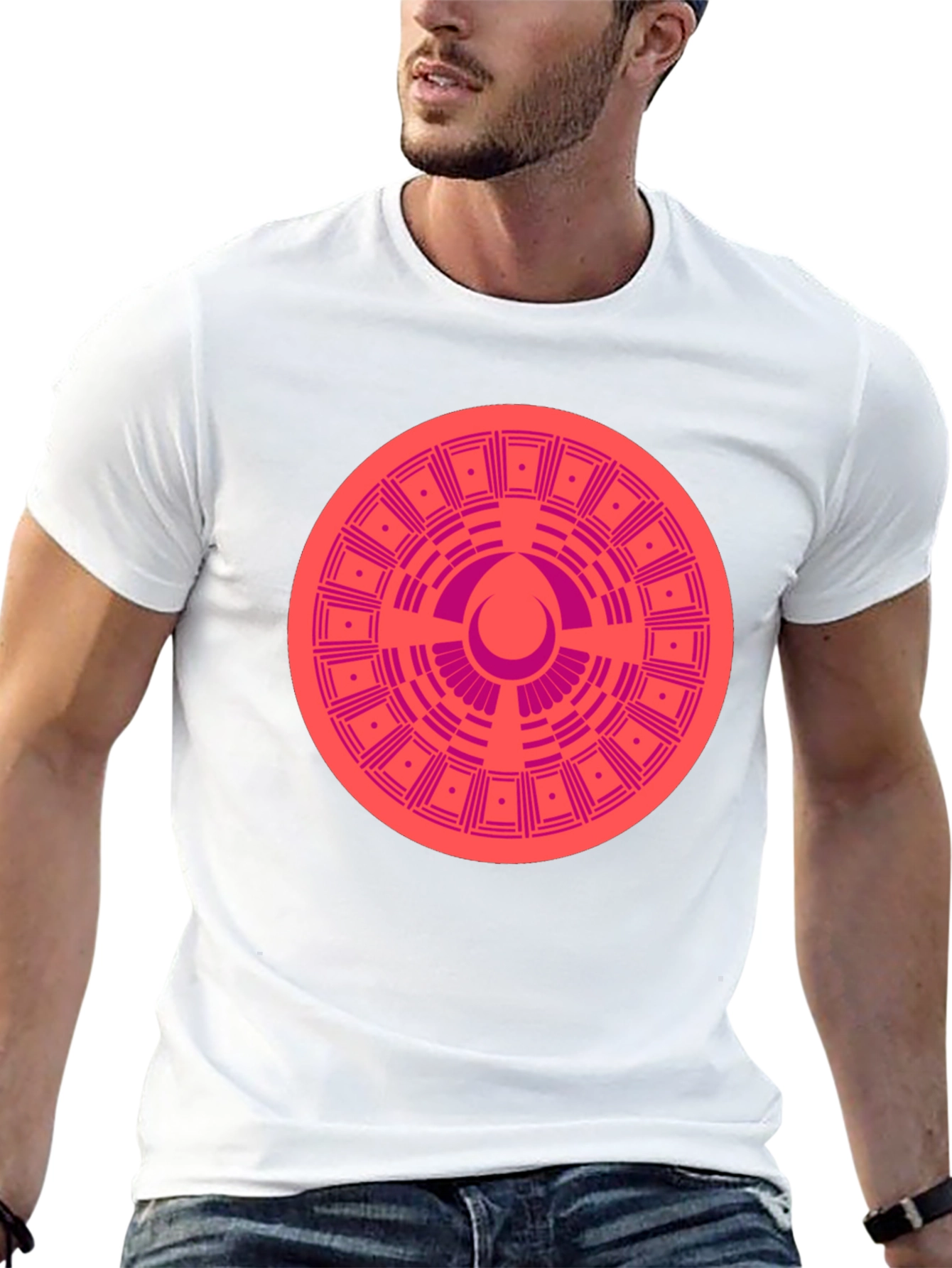 Geometric Patterned Tee - Black Cotton Blend