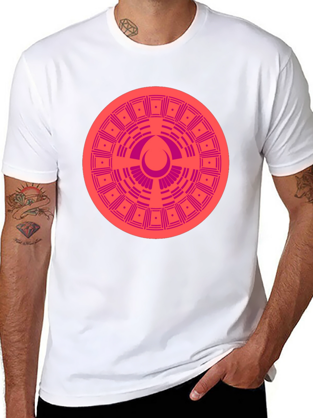 Geometric Patterned Tee - Black Cotton Blend