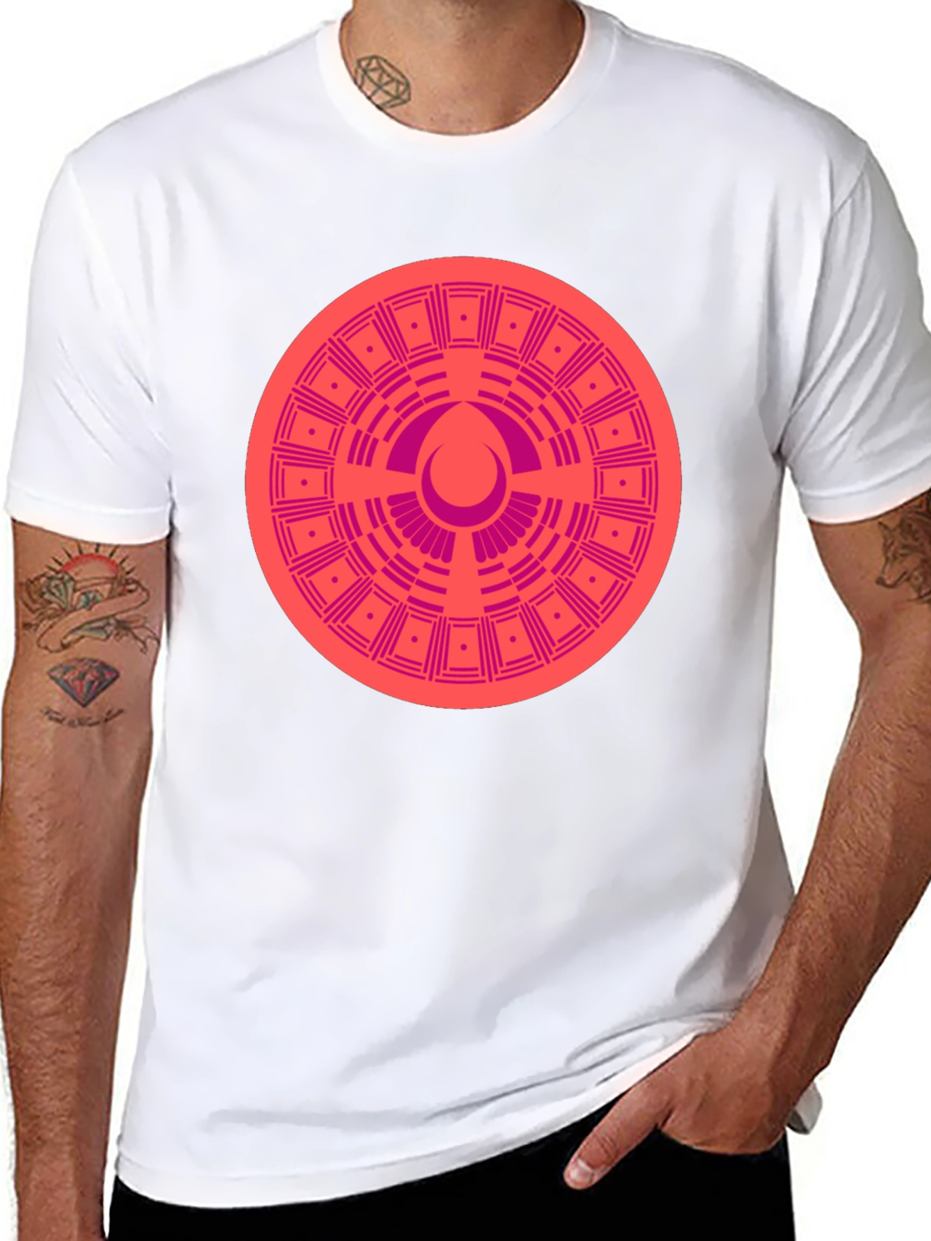 Geometric Patterned Tee - Black Cotton Blend