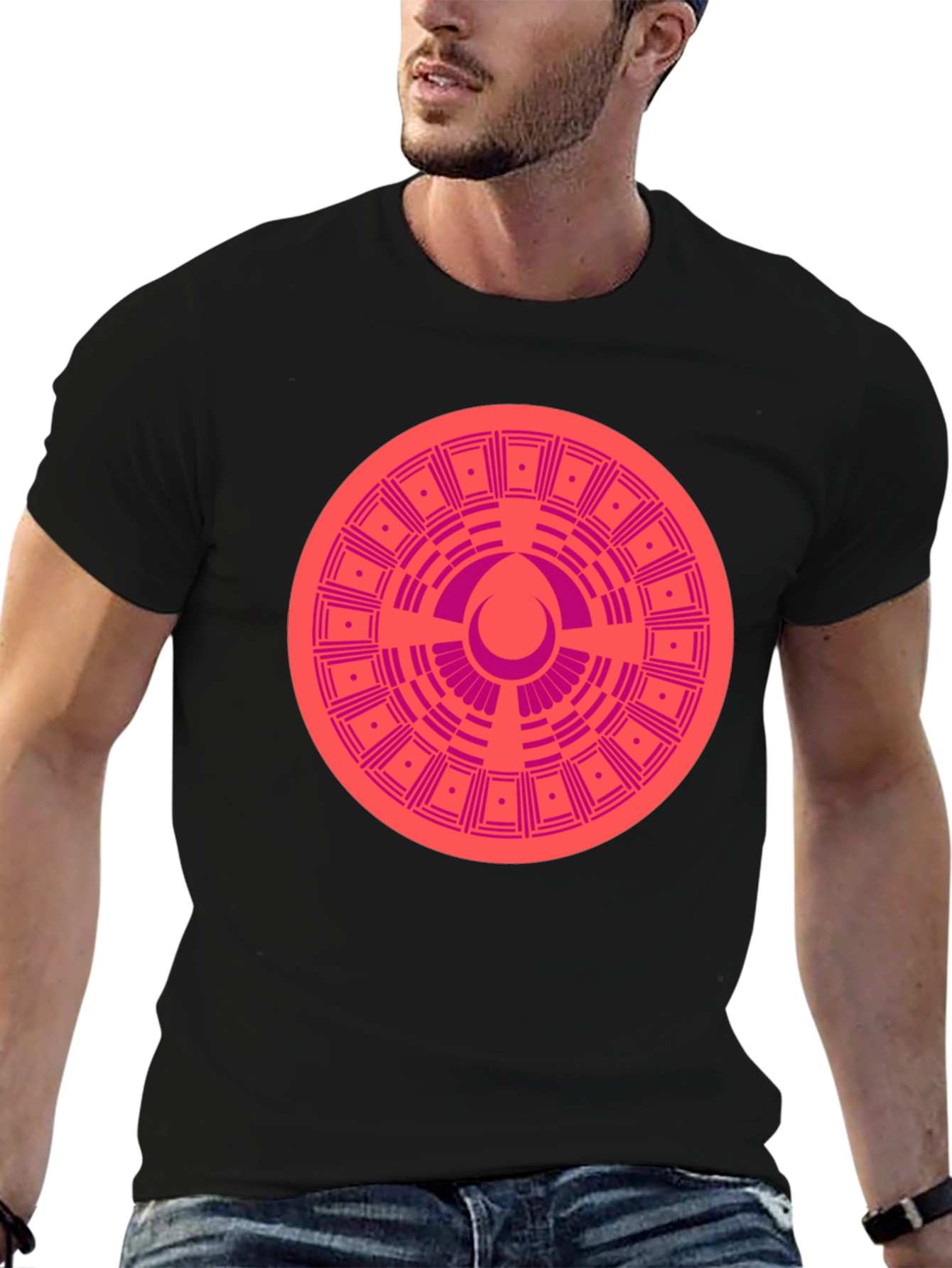 Geometric Patterned Tee - Black Cotton Blend
