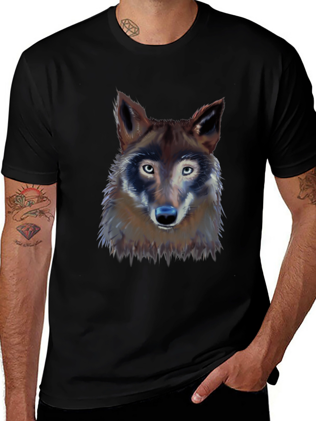 Wolf Graphic Print T-Shirt - Black