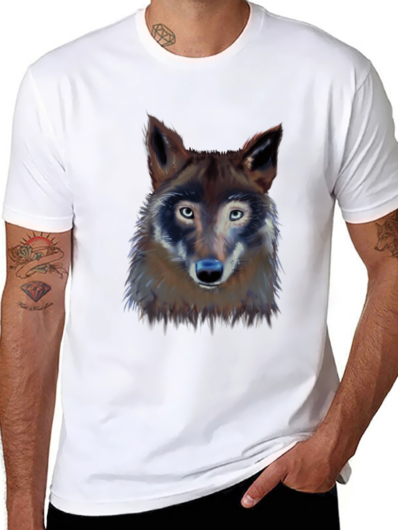 Wolf Graphic Print T-Shirt - Black