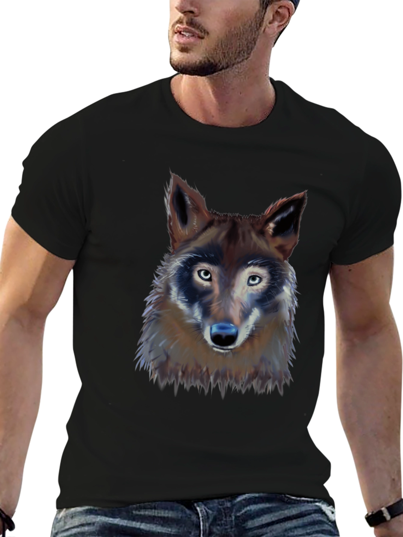 Wolf Graphic Print T-Shirt - Black