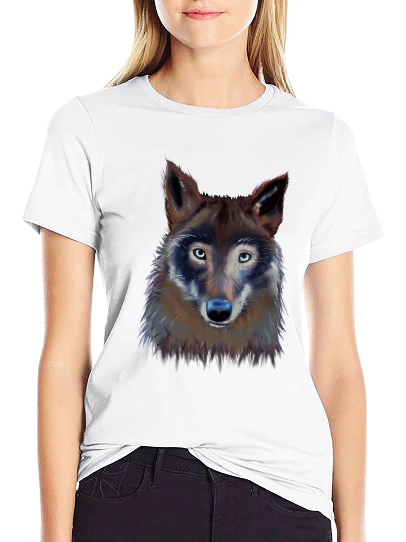 Wolf Graphic Print T-Shirt - Black