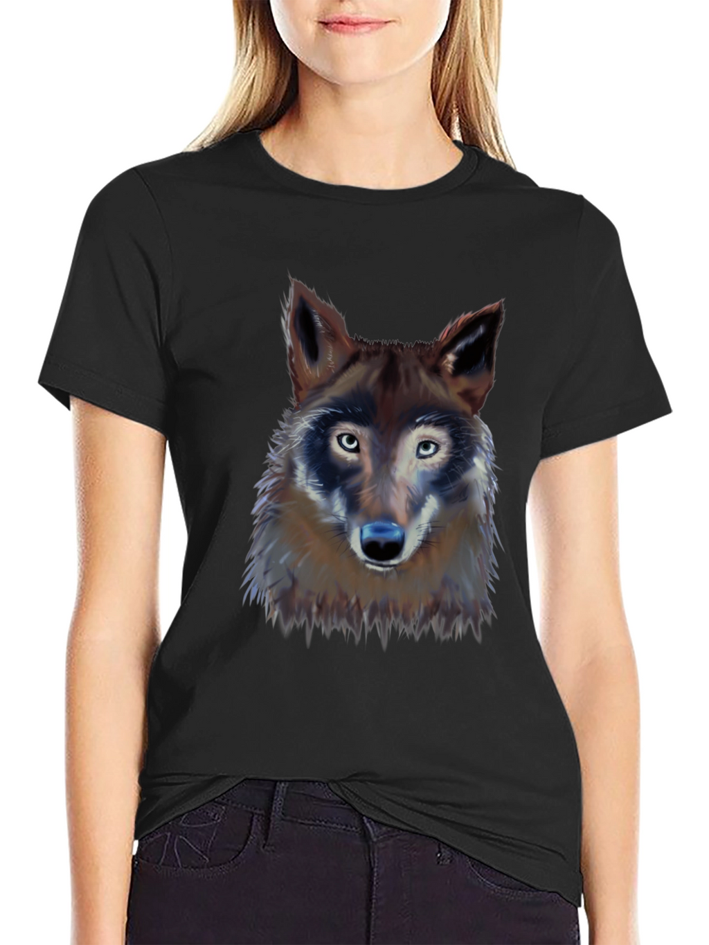 Wolf Graphic Print T-Shirt - Black