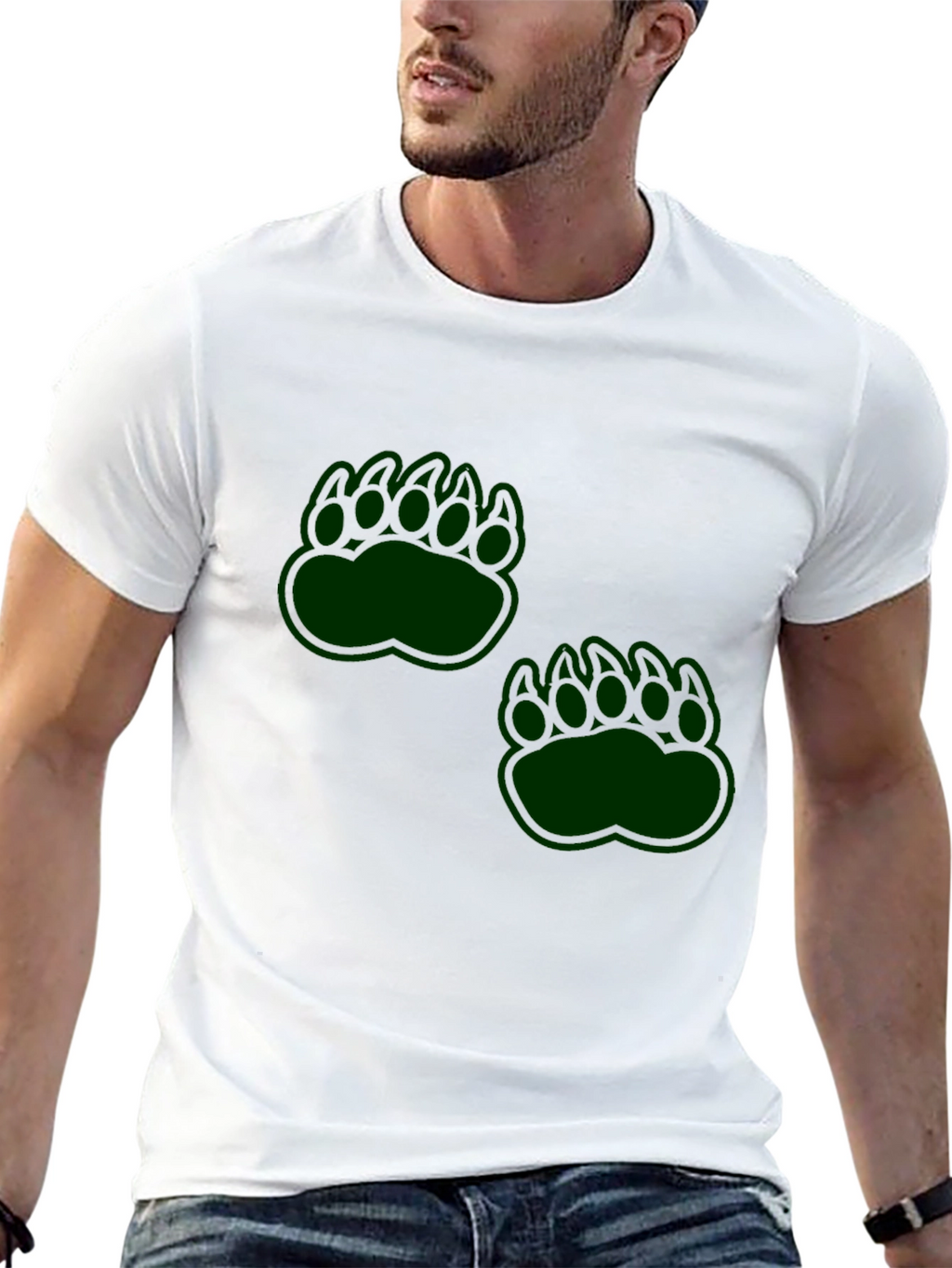 Mens Black T-Shirt with Green Paw Prints