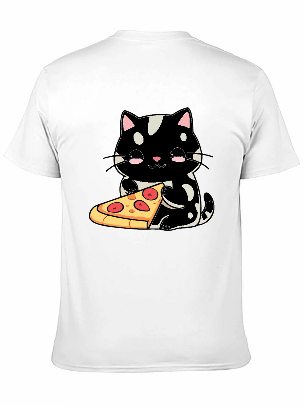 Cute Cat Pizza Graphic Tee - Black Cotton T-Shirt