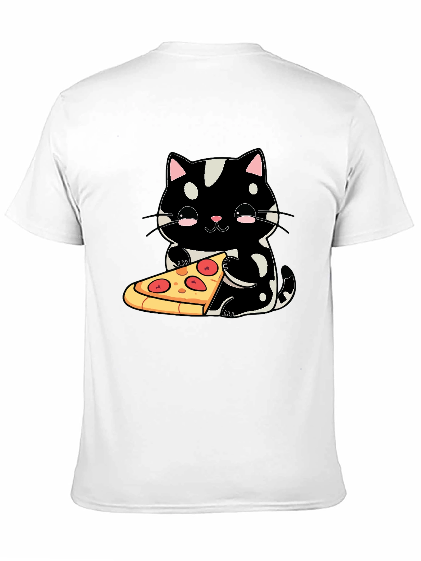Cute Cat Pizza Graphic Tee - Black Cotton T-Shirt