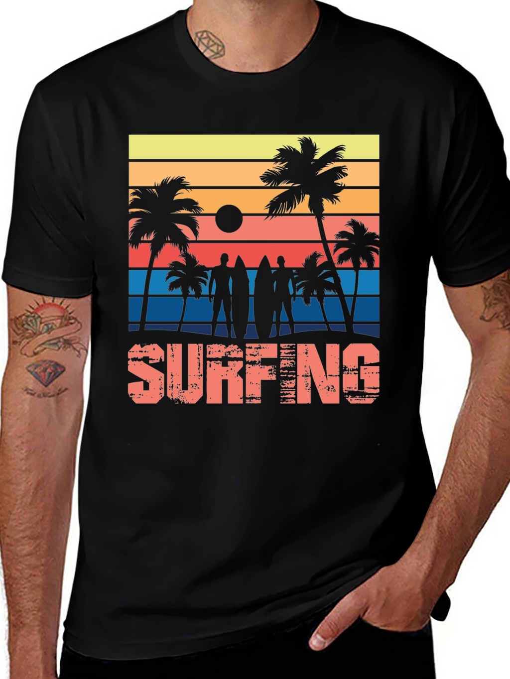 Surfing Sunset Graphic Tee - Black