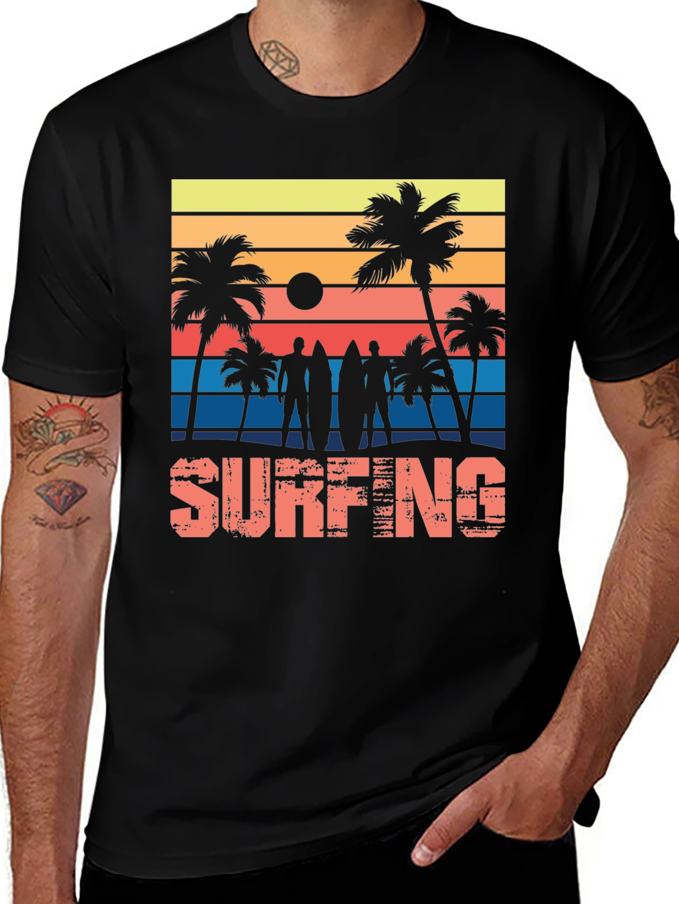Surfing Sunset Graphic Tee - Black