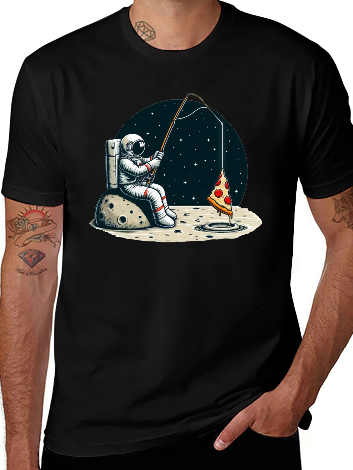 Astronaut Fishing for Pizza T-Shirt